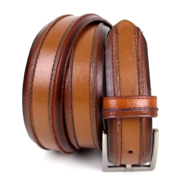 FLORSHEIM BROWN GENUINE LEATHER 1.25"Wd STITCH CASUAL DRESS MEN'S BELT 34 (A98 - Picture 1 of 14